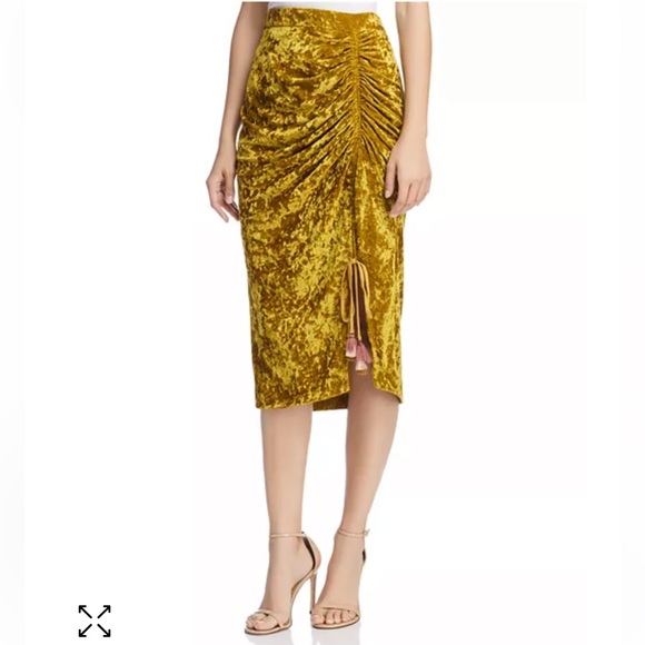 Rebecca Minkoff ROMY Velvet Midi Skirt Gold Citrine Size 4 - Picture 6 of 10